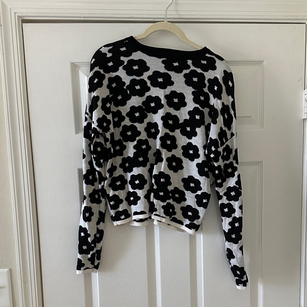 THML Black and White Floral Crew Neck Sweater